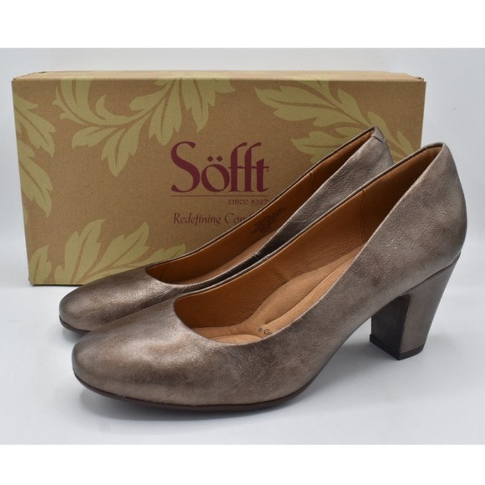 Sofft Lana Pumps Women 10 Bronze NEW Metallic Leather Block Heels Shoes